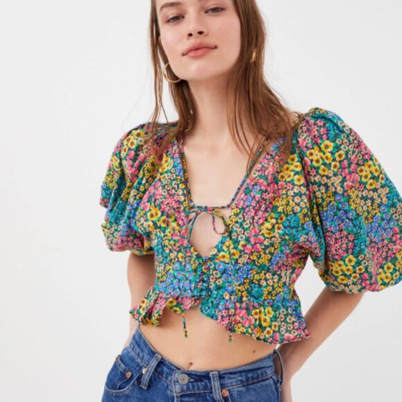 For Love & Lemons Ruth Crop Top M / Blue - Picture 1 of 4